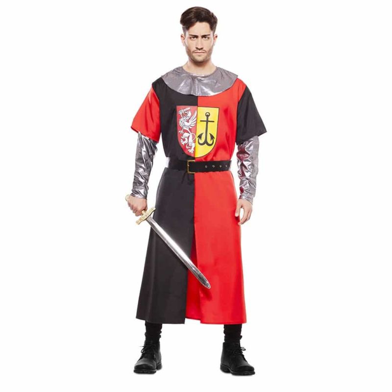Costume da Crociato Medievale Nero e Rosso Adulto