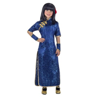 Costume da Geisha Cinese Qi-Pao Blu Bambina