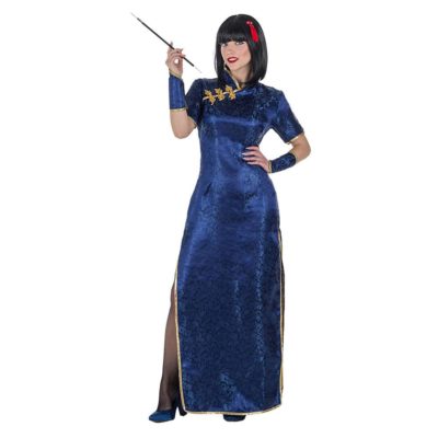 Costume da Geisha Cinese Qi-Pao Blu Donna