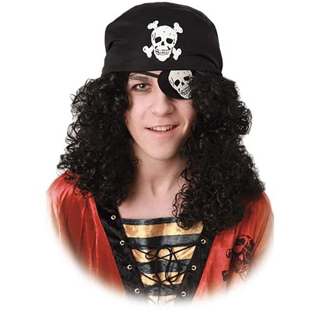 Parrucche per il Carnevale: Acquista la Parrucca Pirata Nera Lunga con  Bandana su M2 Store