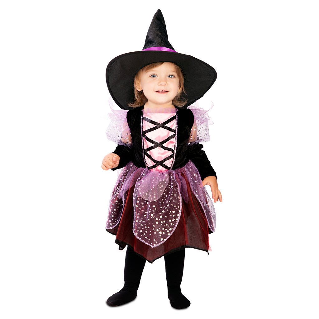 Costume Strega Per Bambina 5 Pezzi - Mantello E Cappello Halloween Con Sacchetto E Tatuaggi - Taglia 100-140 Cm
